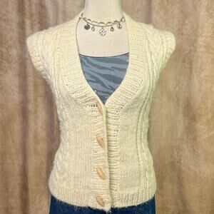 Vintage 70s Sweater Vest Handmade by Mother Sleeveless Cable Knit Cottagecore